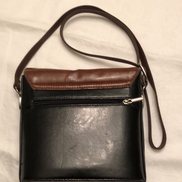 VINTAGE CALYPSO BLACK/BROWN CROSSBODY SHOULDER BAG PURSE MADE IN ITALY - #490 - Picture 2 of 16